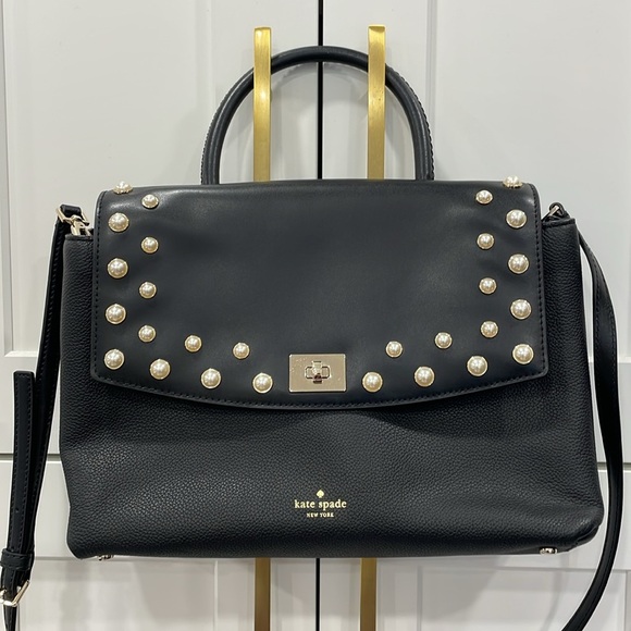 Kate Spade Serrano Place Pearl Dorina Black Leather Satchel Bag - Picture 2 of 16